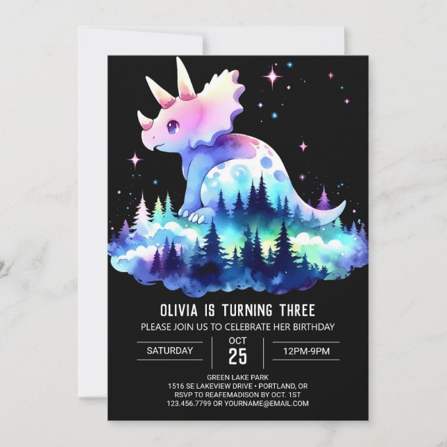 Girly Chic Triceratops Birthday Invitation (Front)