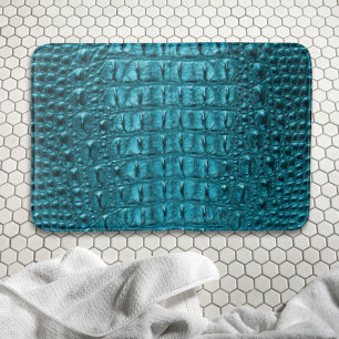 girly chic turquoise aqua blue alligator print bath mat
