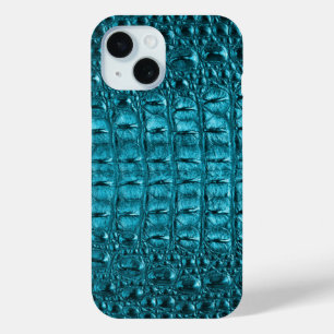 girly chic turquoise aqua blue alligator print iPhone 15 case