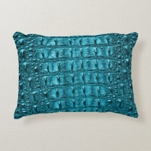 girly chic turquoise aqua blue alligator print decorative cushion