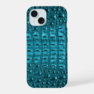 girly chic turquoise aqua blue alligator print iPhone 15 case