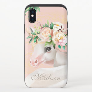 Girly Chic Watercolor Floral Unicorn Personalised iPhone X Slider Case