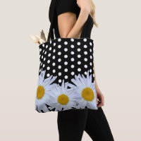 Girly Chic White Polka Dots Black Daisy