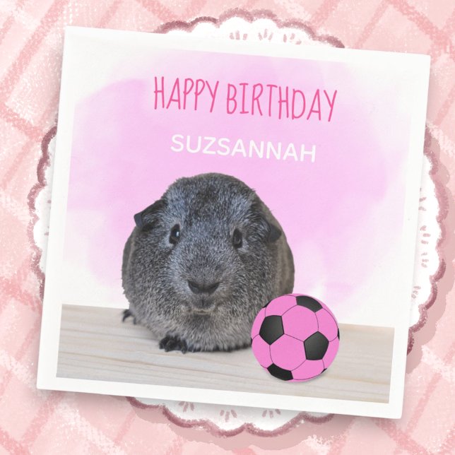 Girly Child Birthday Guinea Pig Pink Soccer Ball Napkin (Custom cute birthday napkin)