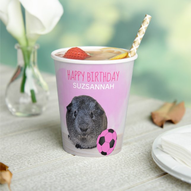 Girly Child Birthday Guinea Pig Pink Soccer Ball Paper Cups (Insitu)
