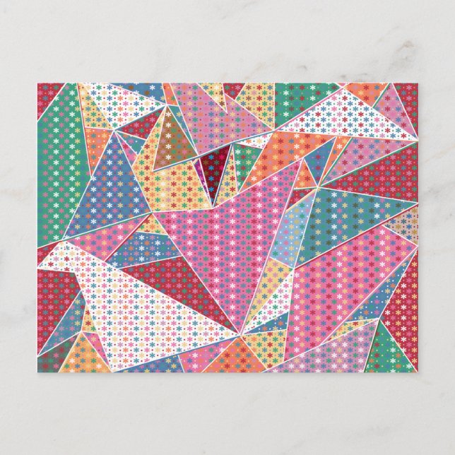 Girly Christmas Flowers Geometric Pattern Holiday Postcard (Front)