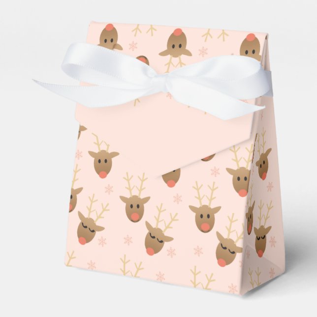 Girly Christmas Reindeer Pattern Pink Gold Favour Box (Front Side)