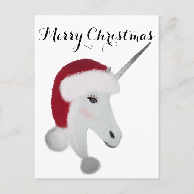 Girly Christmas Unicorn White Red Glam Girls Postcard (Front)