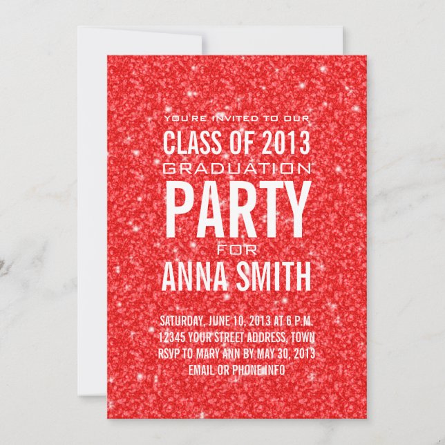 GIRLY CLASS OF 2013 PARTY INVITATION | RED GLITTER (Front)