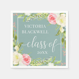 Girly Class of 2022 Greenery Flowers Graduation Napkin