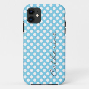 Girly, classic aqua blue polka dots custom Case-Mate iPhone case