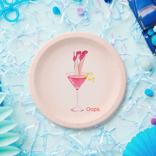 Girly Cocktail Humour Illustration, Girls Night Ou Paper Plate (Creator Uploaded)