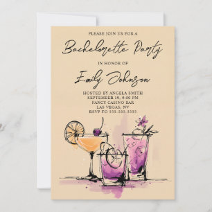Girly Cocktails Illustration Bachelorette Party Invitation