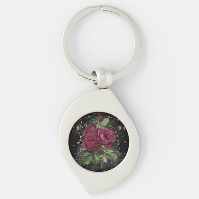 Girly collage – blood red roses  key ring (Front)