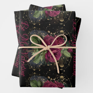 Girly collage – blood red roses wrapping paper sheet