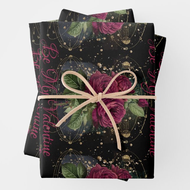 Girly collage – blood red roses  wrapping paper sheet (In situ)