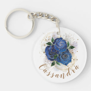 Girly collage - midnight blue custom key ring