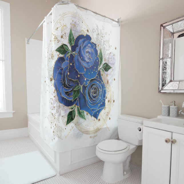 Girly collage - midnight blue  shower curtain (In Situ)