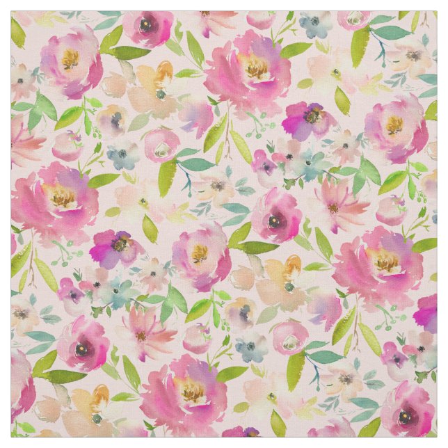 Girly Colourful Blooming Chic Pink Floral Pattern Fabric (Swatch)