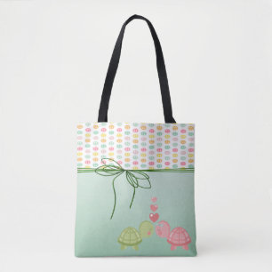 Girly Colourful Buttons,Turtles In Love Tote Bag