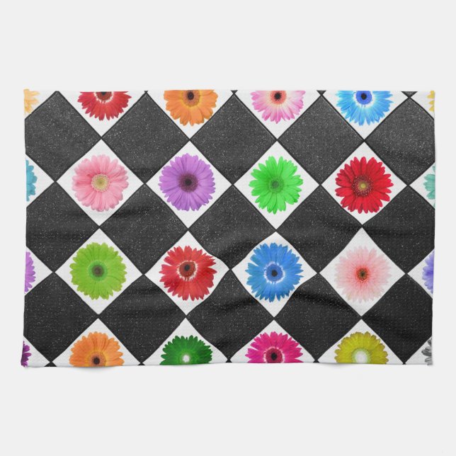Girly Colourful Daisy Tea Towel (Horizontal)