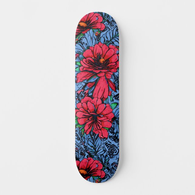 Girly Colourful Floral Urban Street Art Inspired  Skateboard (Front)