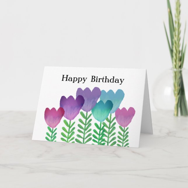 Girly Colourful Flowers Happy Birthday  Card (Front)