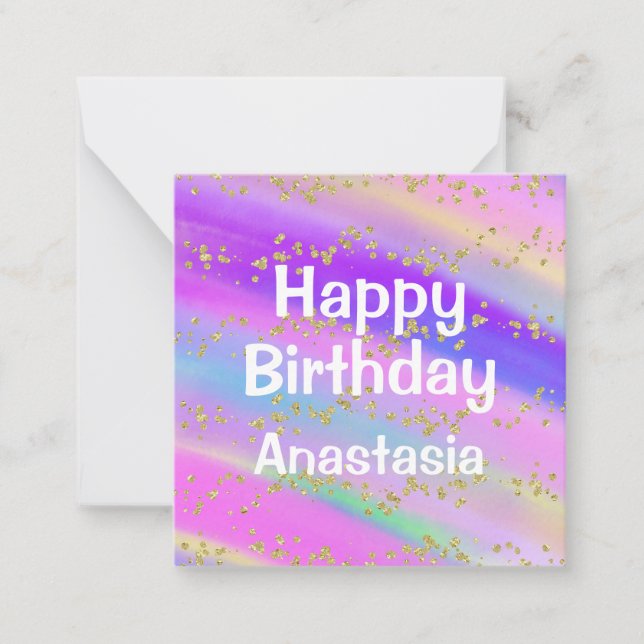 Girly Colourful Happy Birthday Unicorn Gold Glitte Card (Front)
