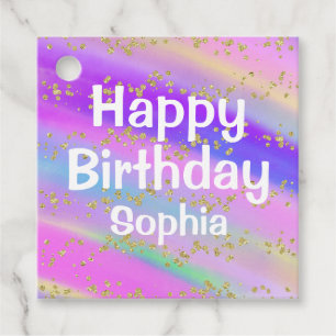 Girly Colourful Happy Birthday Unicorn Gold Glitte Favour Tags