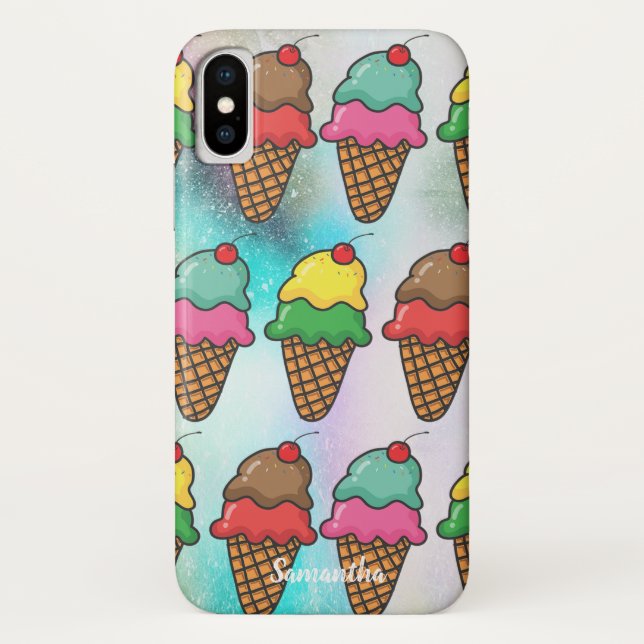 Girly Colourful Ice Cream Cones - Personalised Case-Mate iPhone Case (Back)