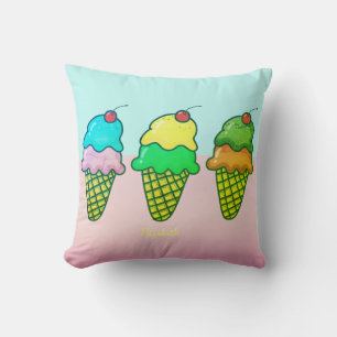 Girly Colourful Ice Cream Cones - Personalised Cushion