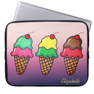 Girly Colourful Ice Cream Cones - Personalised Laptop Sleeve