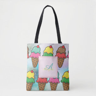 Girly Colourful Ice Cream Cones - Personalised Tote Bag