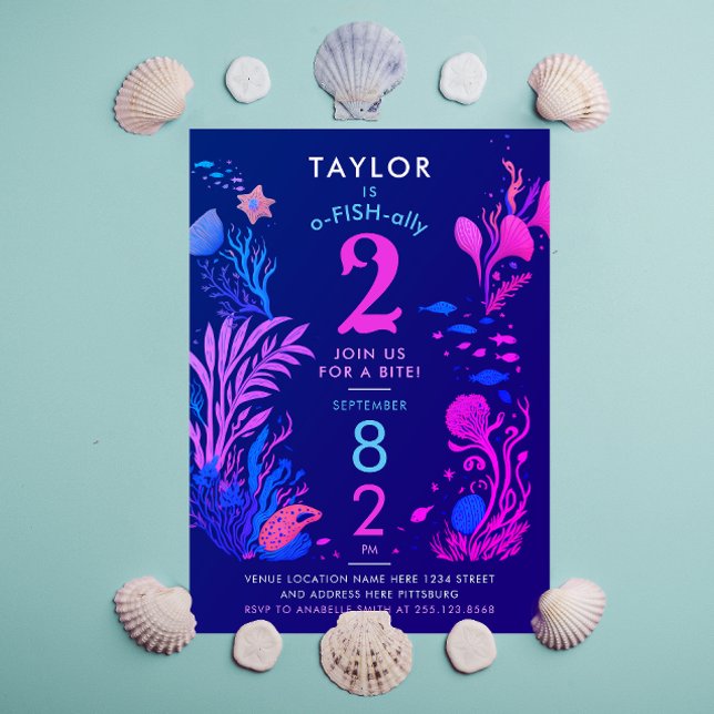 Girly Colourful Pink Blue Ocean Fish Birthday Invitation (Creator Uploaded)