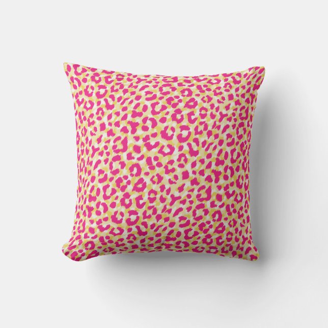 Girly colourful pink cheetah print monogram cushion (Front)