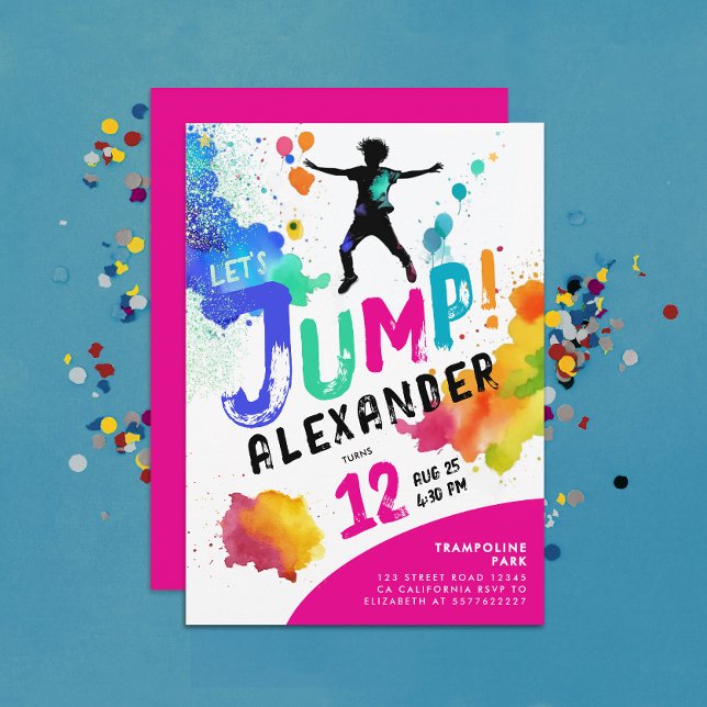 Girly Colourful Pink Trampoline Jump Bounce Party Invitation (Creator Uploaded)