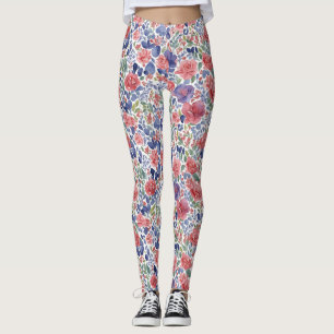 Girly Colourful Summer Watercolor Floral Pattern Leggings