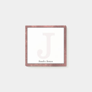 Girly Copper Diamond Glitter Small Monogram Name Post-it Notes