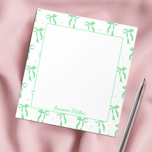 Girly Coquette Aesthetic Soft Green Bow Monogram Notepad