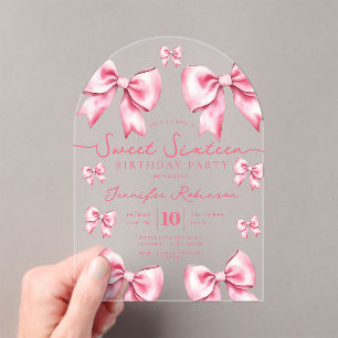 Girly Coquette Bow Sweet 16 Birthday Blush Pink  Acrylic Invitations