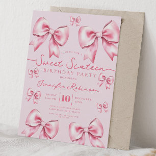 Girly Coquette Bow Sweet 16 Birthday Blush Pink  Invitation
