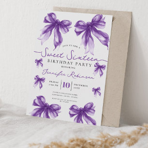 Girly Coquette Bow Sweet 16 Birthday Party Purple  Invitation