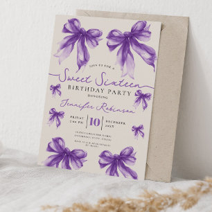 Girly Coquette Bow Sweet 16 Birthday Party Purple  Invitation