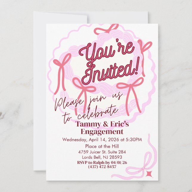 Girly Coquette Celebration Invitation | Pink Bows  (Front)