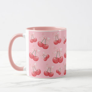 Girly Coquette Cherry Bow Print Pink Mug