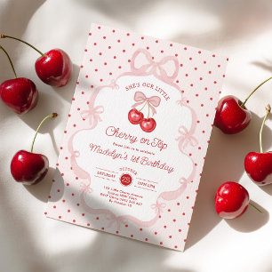 Girly Coquette Cherry First 1st Birthday Party Invitation