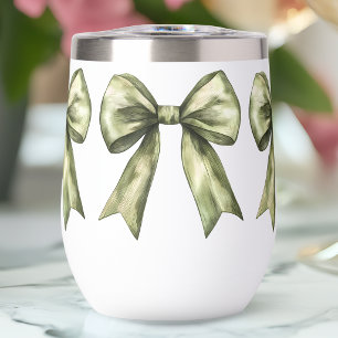 Girly Coquette Watercolor Olive Green Bow Elegant