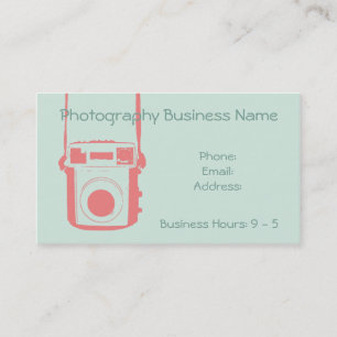 Girly Coral and Mint Vintage Camera Business Card