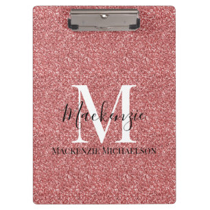 Girly Coral Red Glitter Monogram Name  Clipboard