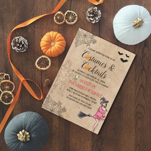 Girly Costumes & Cocktails Halloween Invitation